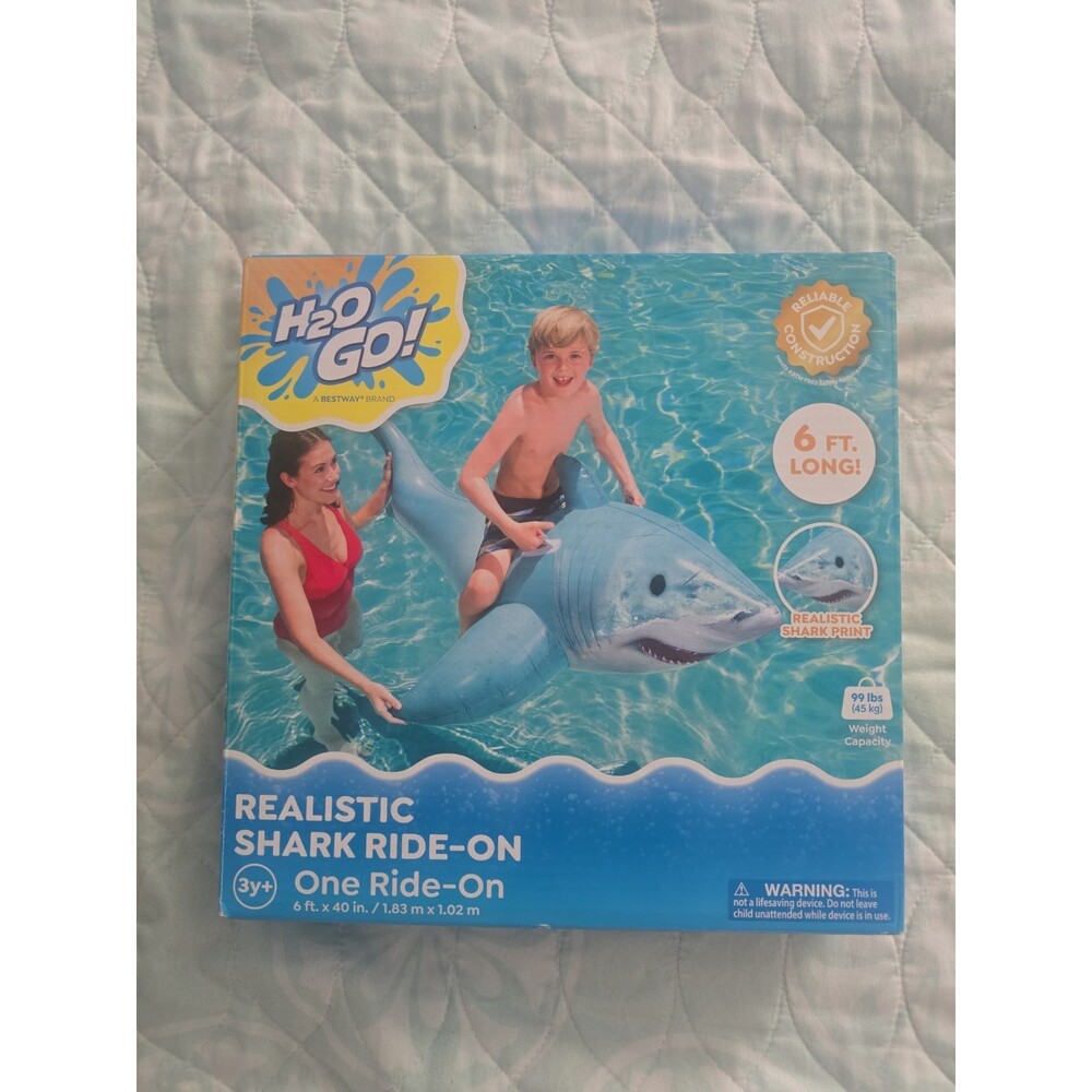 New! H2O Go Realistic Shark Ride-On Swimming Pool Float 6Ft X 40 In Unopened Box